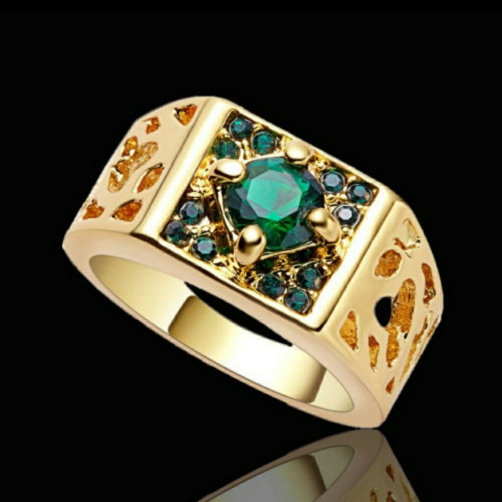 10K yellow Gold filled Green emerald ring